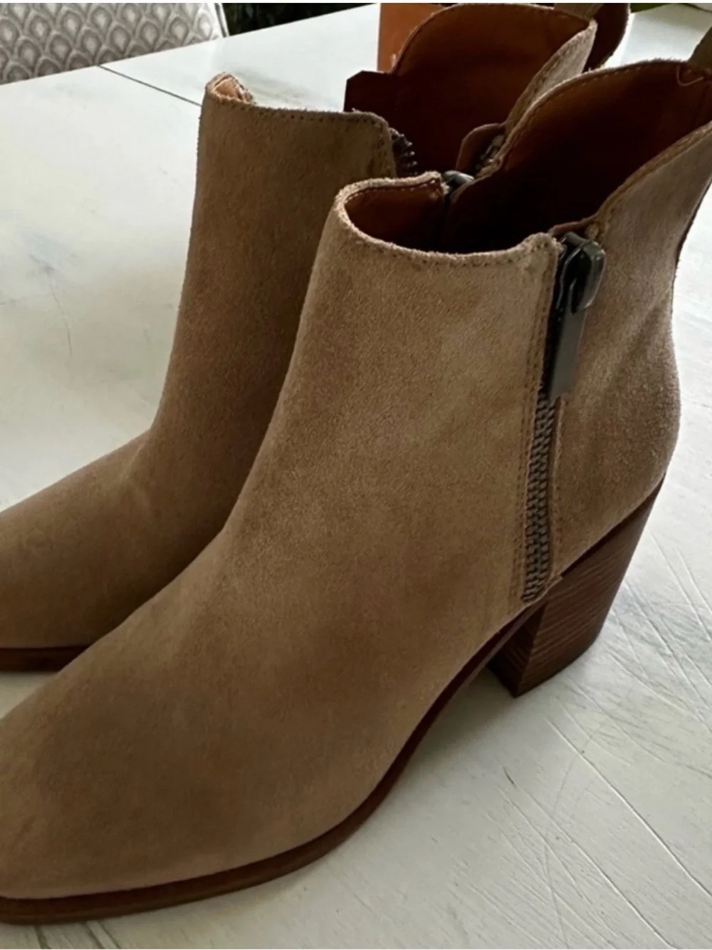 Lucky Brand Suede Ankle Booties in Tan